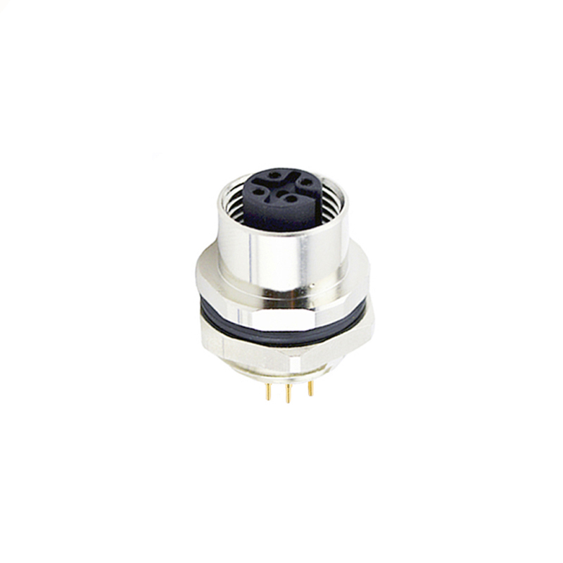 M12 4pins A code female straight rear panel mount connector M16 thread,unshielded,insert,brass with nickel plated shell